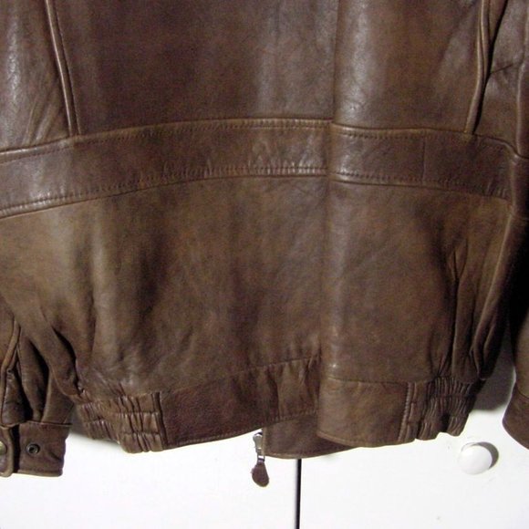 Vtg 90's Brown Leather "New River" Bomber jacket Sz L - Picture 9 of 13